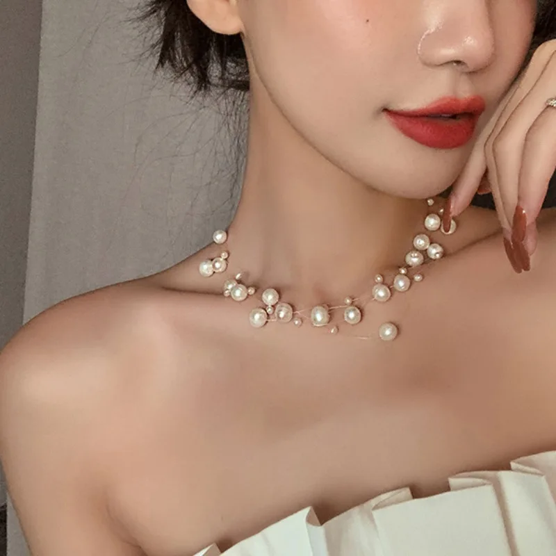 French Style Light Luxury Elegant Niche Design Pearl Multi-layer Pendant Necklace Fashion Women Sweet Jewelry Accessories