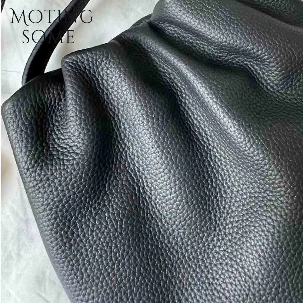 Motingsome Minimalism Soft Cloud Bag for Women Luxury Full Grain Cowhide Fashion Shoulder Pouch Retro Fold Handbag 2024 New