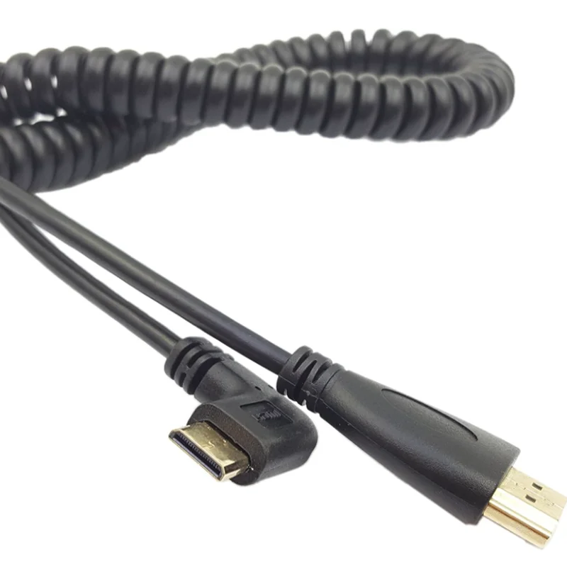 V1.4 2m Micro HDMI-Compatible Mini HDMI-Compatible Turn Right and Left Corners Male to Male Extension Spring Crimped Flex Cable