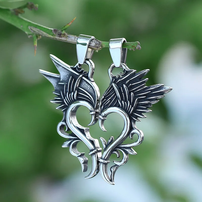 Good Polished 2024 New More Dragon Wing Pendant Necklace Fashion Metal Love Chain Jewelry Man Women Couple Gift Accessories