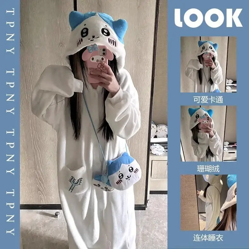 Y2K Kawaii Chiikawa المرجان المخملية مقنعين منامة الفتيات Hachiware Usagi المرأة المخملية ملابس المنزل الخريف الشتاء الدافئة لطيف هدية #5
