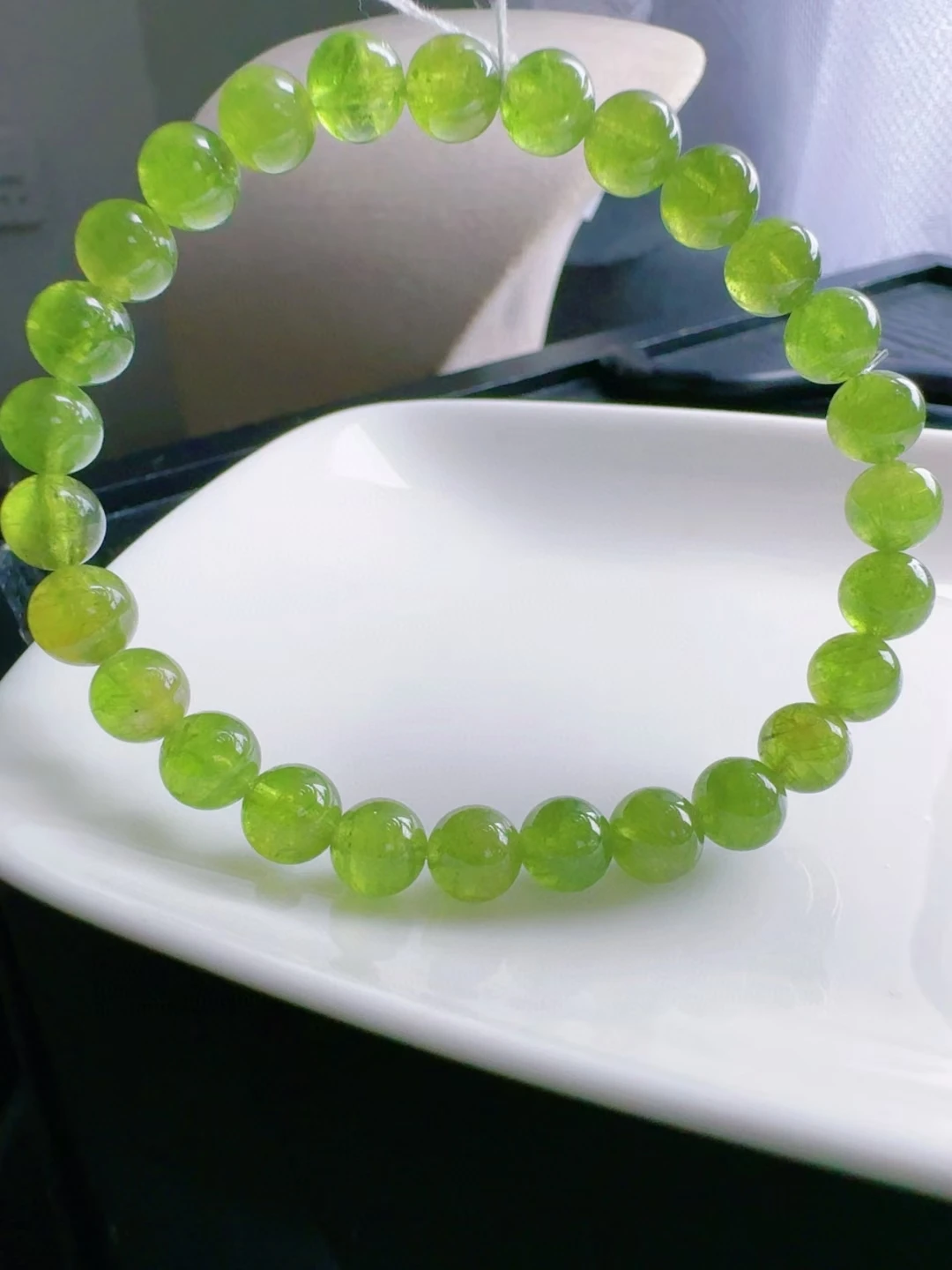 

7.1mm Natural Green Tourmaline Carved Clear Beads Bracelet Apple Green Tourmaline Women Men Jewelry AAAAAAA