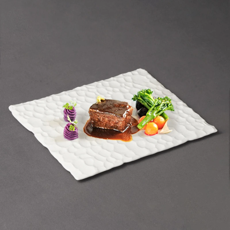 Ceramic Plate Bright White Artistic Conception Dish Western Food Inventory Heart Steak Rectangular Flat Tableware