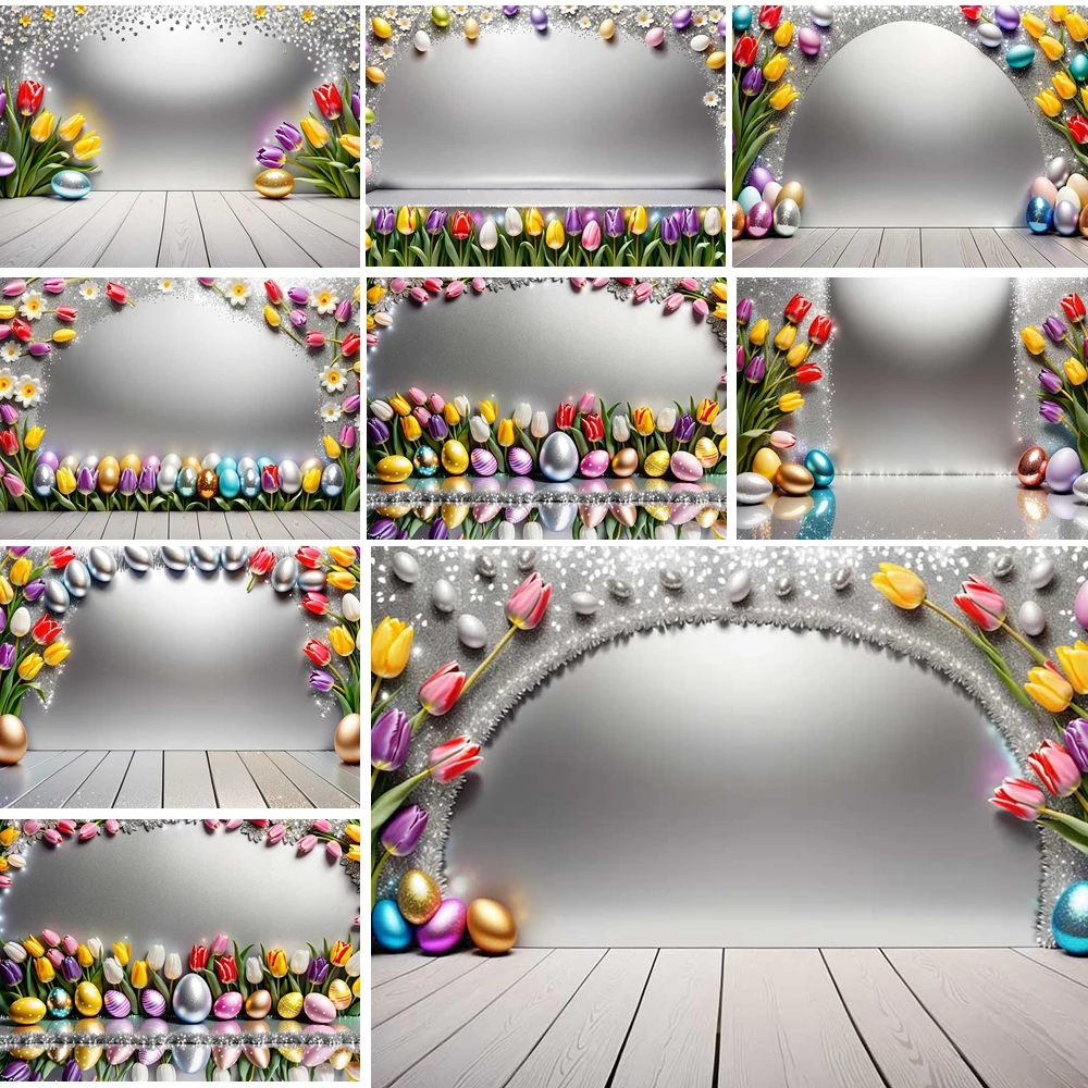

MOON.QG Easter 2026 Backdrops For Photography Sliver Bokeh Colorful Eggs Glitter Background Photography Accessories Photocall