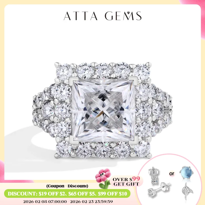 

ATTAGEMS S925 Silver Moissanite Engagement Ring for Women 6CT Princess Excellent Cut Luxury Wedding Jewelry With GTC Certificate