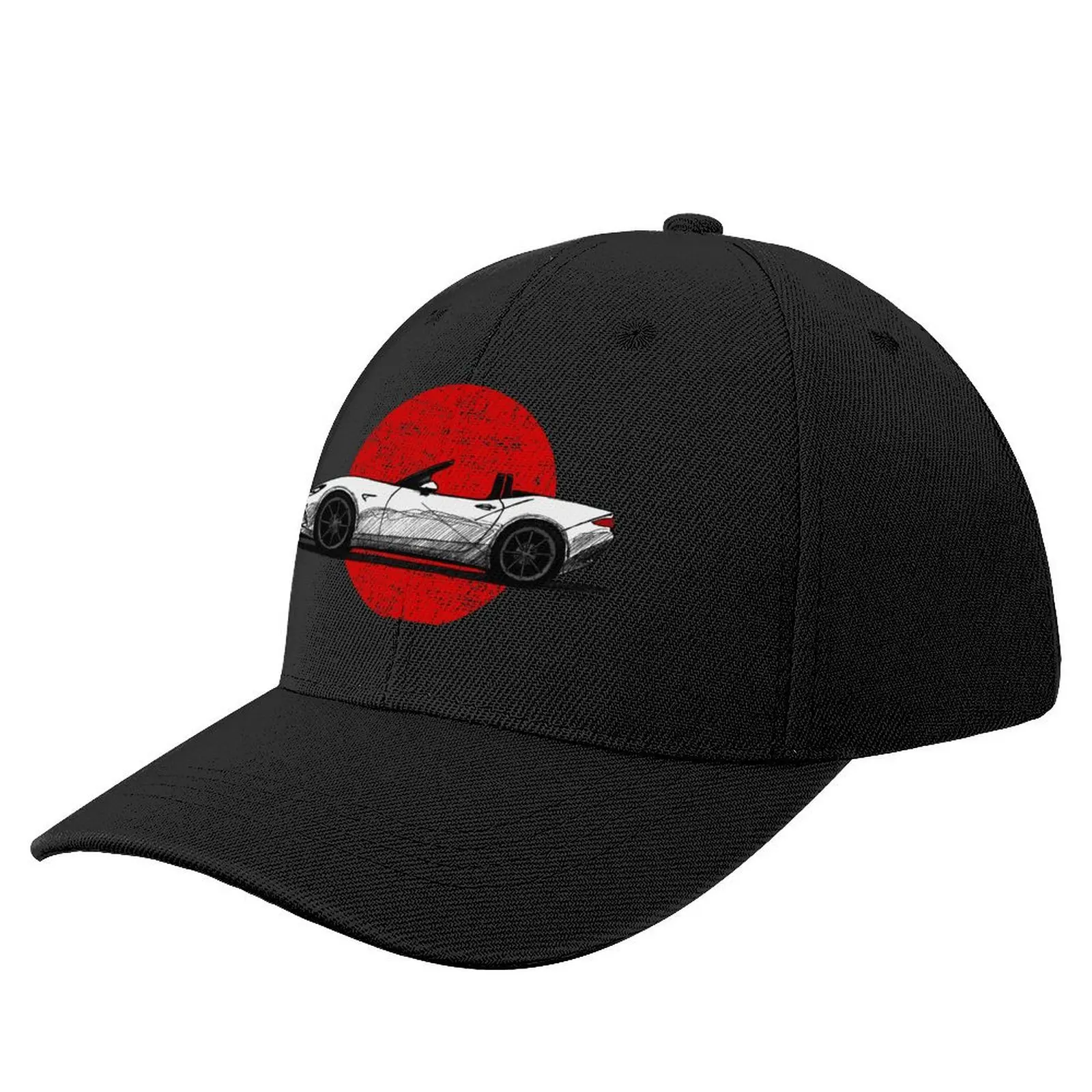 Japanese roadster sports car sketch with flag background Baseball Cap black Christmas Hat Horse Hat Boy Women's