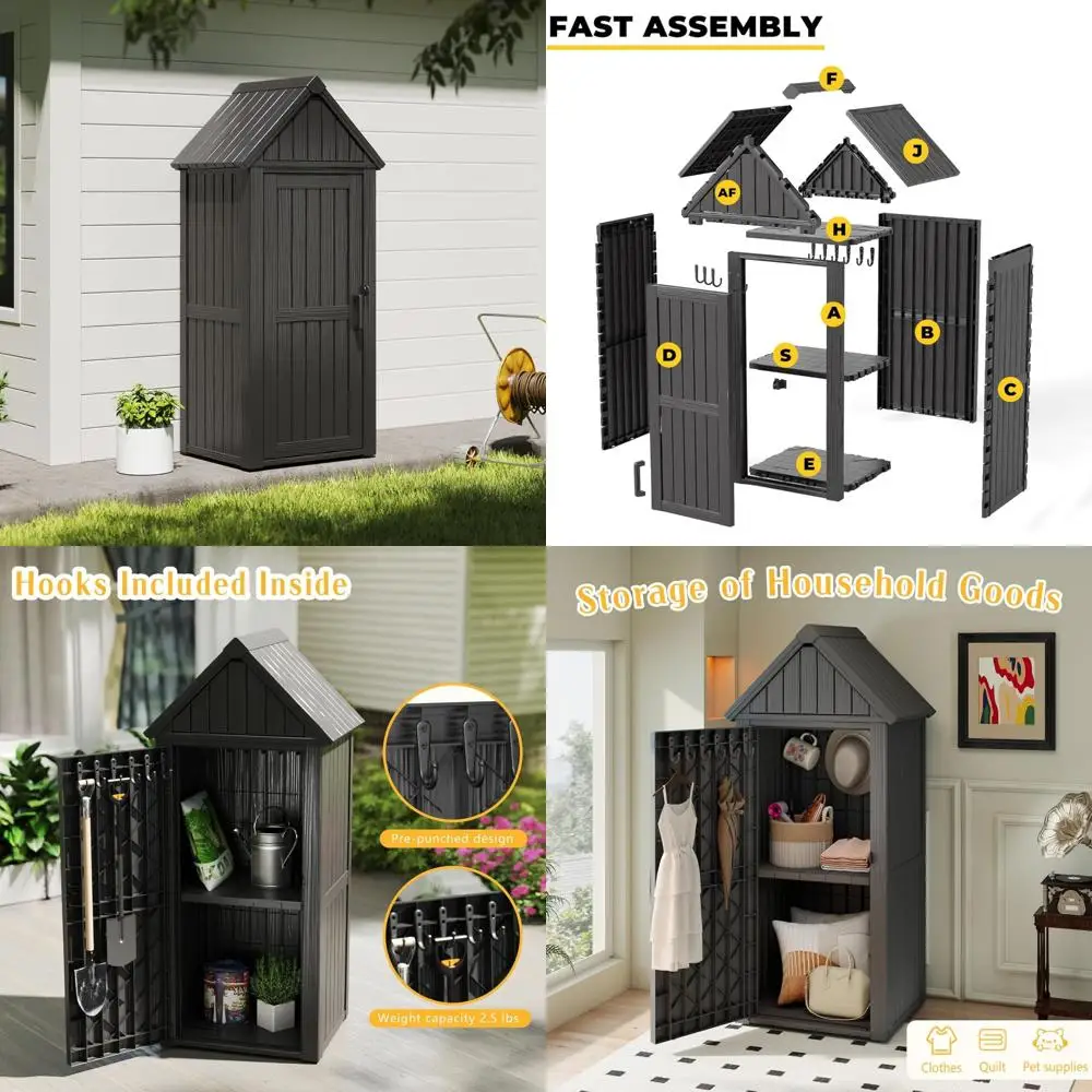 

Наружный навес для хранения вещей — запираемый водонепроницаемый шкаф для садовых инструментов из смолы для использования в патио, заднем дворе и в гараже