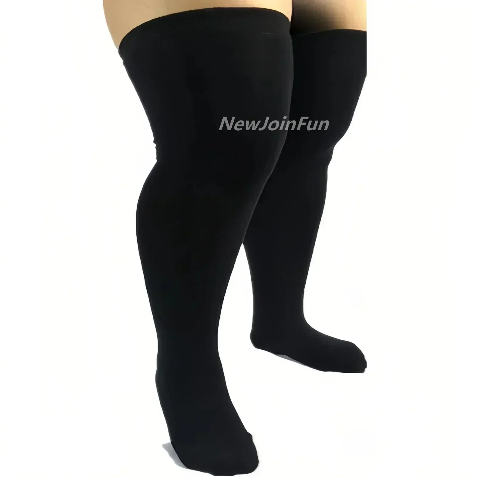 NEWJOINFUN Kaus Kaki Setinggi Paha Hitam Putih Bergaris Musim Dingin Kaus Kaki Panjang Di Atas Lutut Stoking Tebal Penghangat Kaki untuk Wanita Ukuran Besar 3XXXL