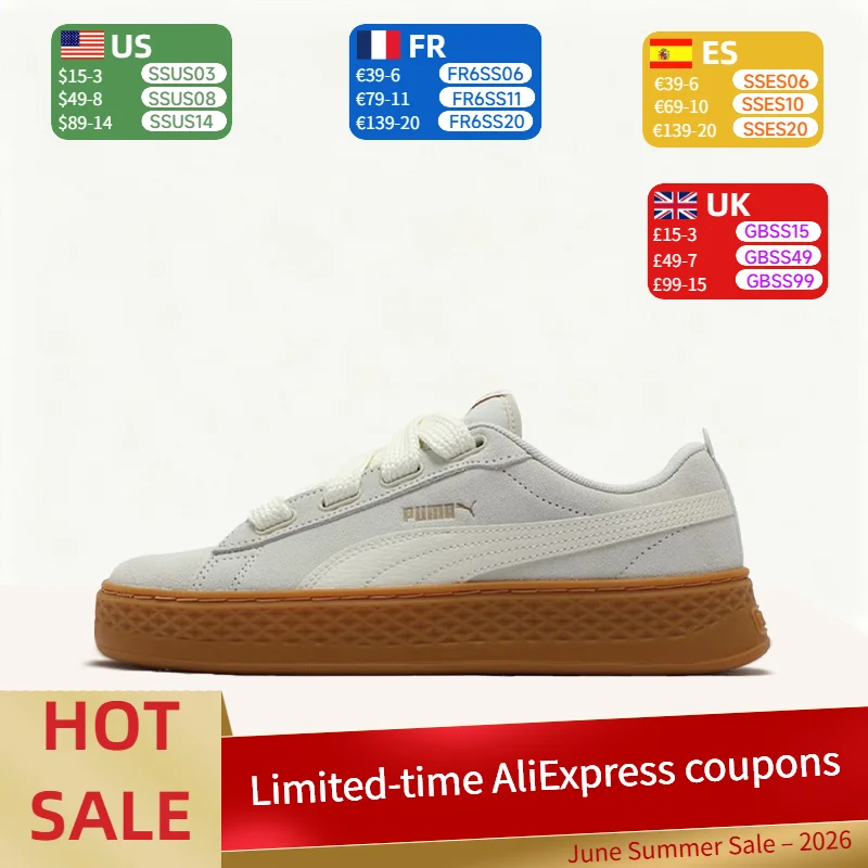 Puma Smash Platform: Stylish, Minimalist, Soft, Cushioned, and Comfortable Low-Top Sneakers for Women in Off-White 404158-01