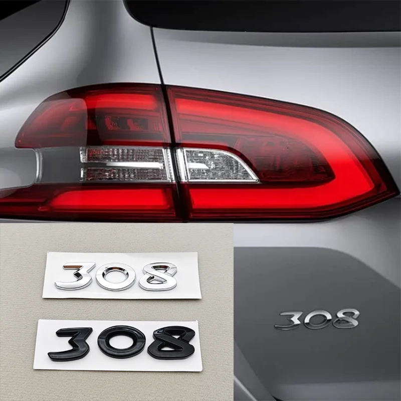 New 3D ABS Chrome Black Car Letters Rear Trunk Badge Logo 308 Sticker Emblem for 308 SW GT Line GTI T9 T7 P5 Accessories