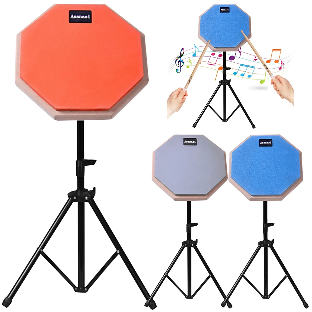 8 Inch Rubber Wooden Drum Practice Pad with Adjustable Stand Snare Drum Practice Pad Shock‑Absorbent Practice Training Drum Pad