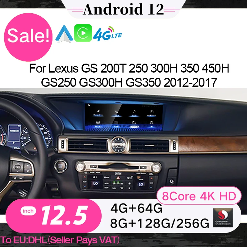 

New Android 12 Car Radio 12.5 Inch Qualcomm GPS Navigation Multimedia CarPlay Autoradio For Lexus GS 200 250 300 350 450 12 - 17