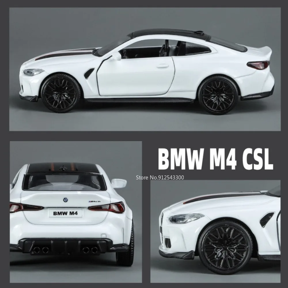 1/36 BMW M4 CSL Alloy Toys Car Model High Simulation Metal Genuine Door Opened Pull Back Function Boys Birthday Gifts Collection