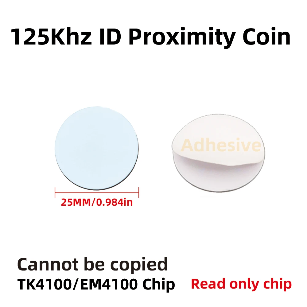 20pcs ID Coin 125Khz Card TK4100 EM4100 RFID Coin ID Card With Adhensive Sticker Read Only Diameter 25mm for Access Control