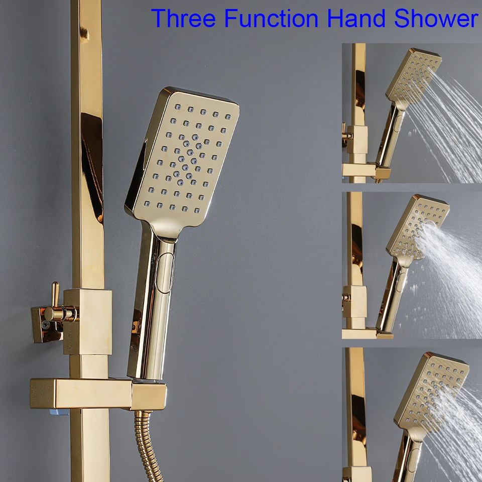 الذهب البيانو شاشة ديجيتال الحمام دش مجموعة النحاس الحمام صنبور الملحقات ثرموستاتي نظام دش الحمام الرقمي #6