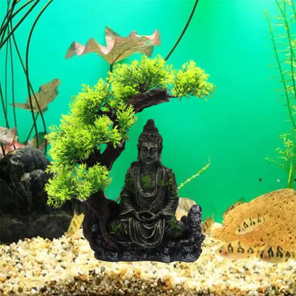 Antique Resin Zen Buddha Aquarium Hideout Landscape Scene Shelter Hiding Cave Fish Tank Reptile Home Desktop Decor