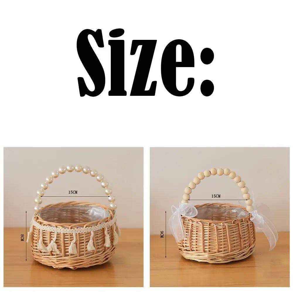 Durable Willow Rattan Flower Girl Baskets Hand-woven With Handle Wedding Flower Basket Picnic Storage Basket