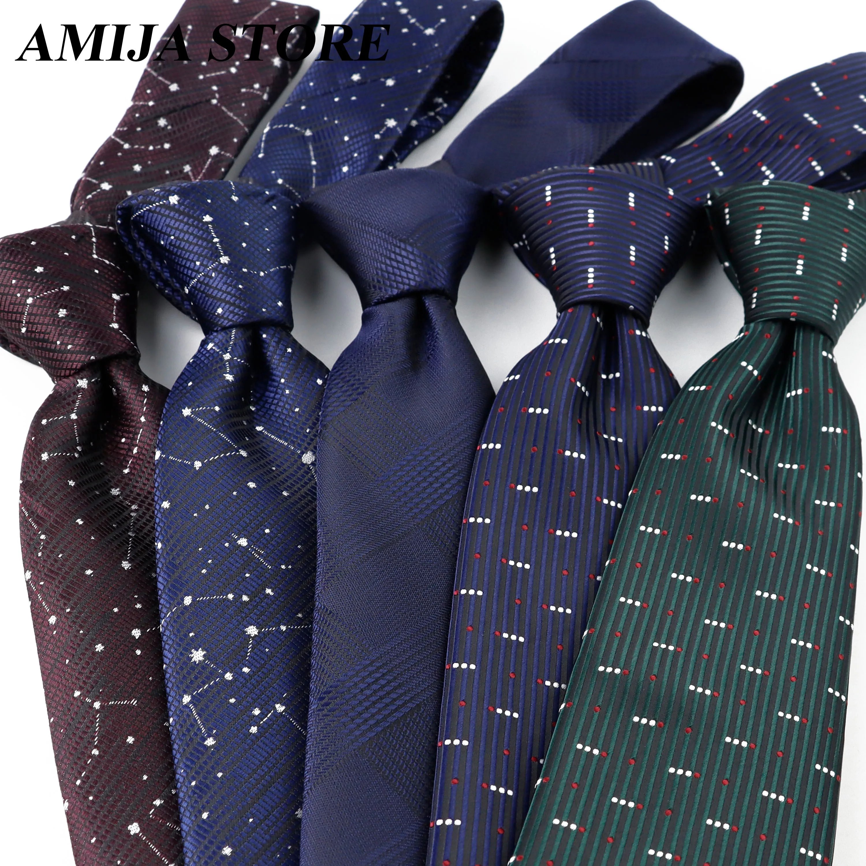 Mens Polyester Ties Jacquard Necktie Constellation Striped Star Pattern Woven Neck Tie Multicolor Formal Accessory For Business