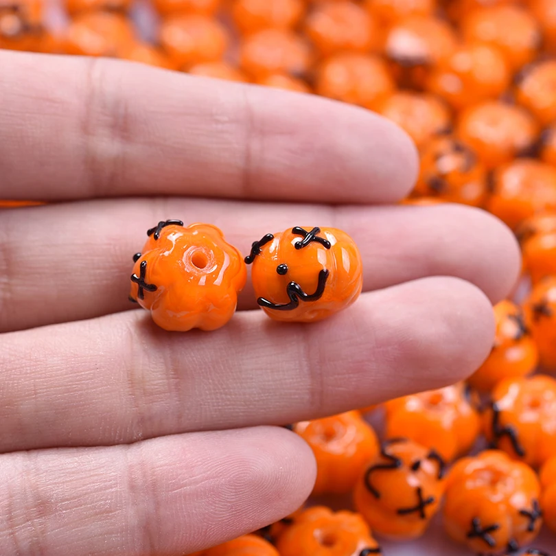 New 10/20/30pcs/lot Halloween Pumpkin Glass Beads Pumpkin Charms DIY Jewelry Making for Necklace Bracelet Earrings Wholesale