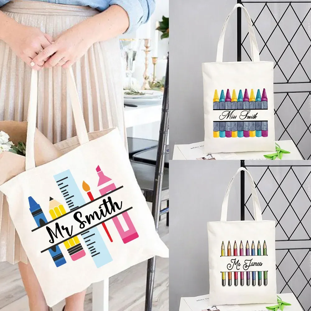 

Персонализированные сумки для покупок Kawaii для учителей, женские сумки на плечо с благодарностью, сумки на плечо для путешествий, холщовая сумка-шоппер