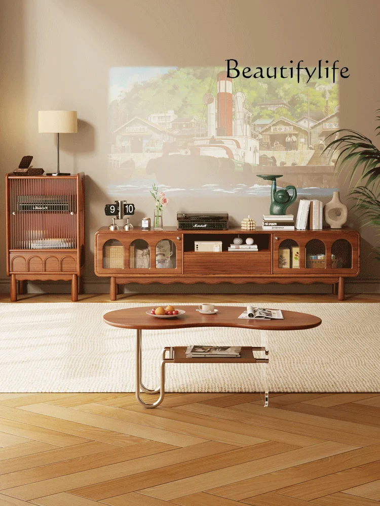 American-Style Solid Wood Tea Table Living Room Home Retro Cashew Tea Table