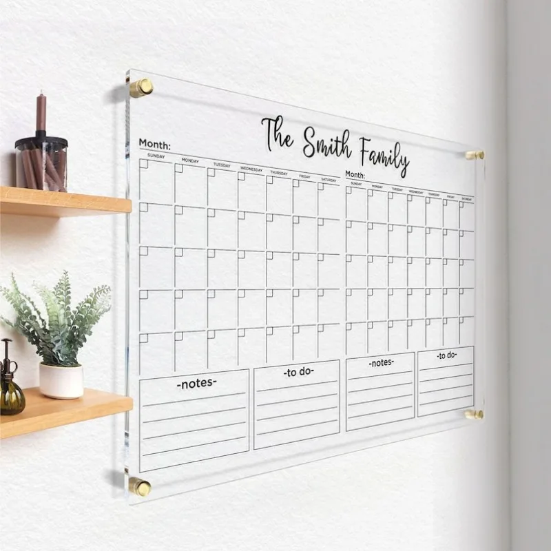 Two Month Acrylic Calendar, Dry Erase Family Planner, Wall Organizer with Markers, 2025 Command Center
