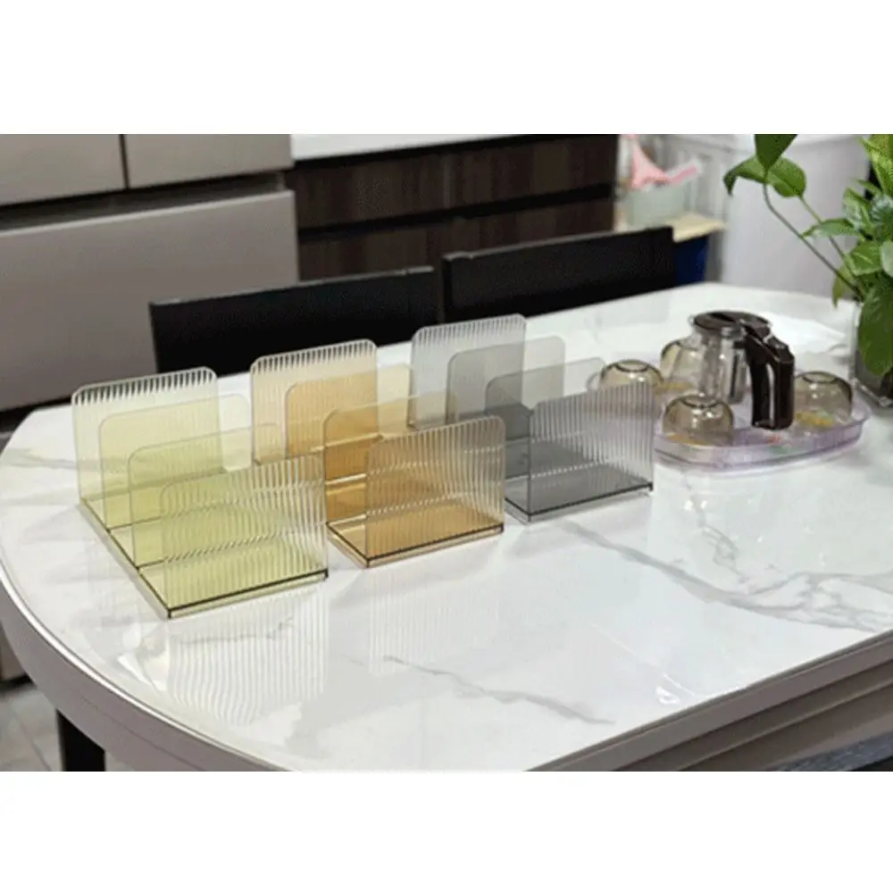 

Durable Three-Compartment Transparent Bookends Non-Slip Stackable Desktop Bookshelf Space Saving Reusable Documents Stand School