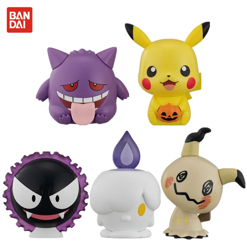 5Pcs/set Genuine bandai Pokemon Assembly Gashapon 10 series Pikachu Gengar Gastly Litwick Mimikyu Action Figure Model Gift Toy