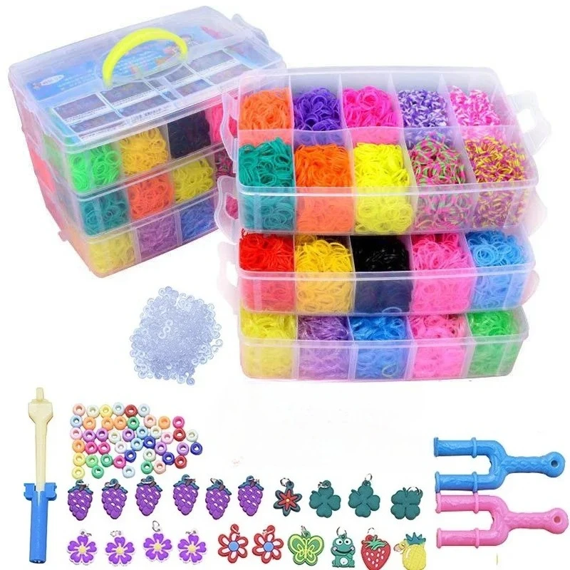 Diy artesanal faixas de borracha tear tecelagem caixa de ferramentas pulseira kit brinquedos para crianças tricô elástico arte artesanato frisado brinquedos meninas