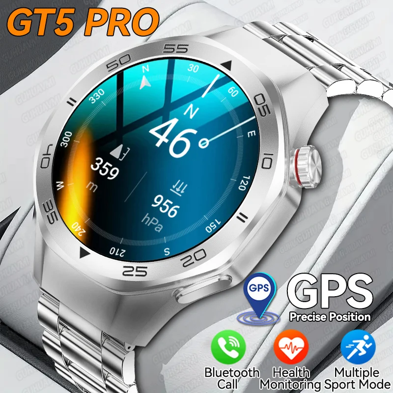 

2025 New Watch GT5 PRO GPS Position Smart Watch Men 1.53" HD AMOLED Screen 3ATM Waterproof Heart Rate BT Call Compass Smartwatch