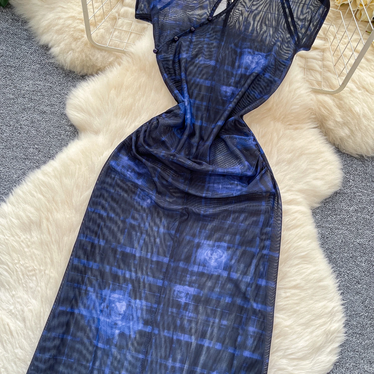 Abito a tubino in rete scavata vintage chic Elegante fata moda coreana Boho Sundress abbigliamento donna