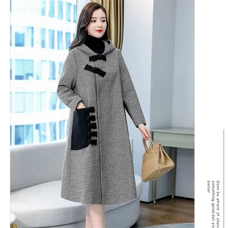 Otoño Invierno largo ocio abrigo femenino suelto temperamento fino todo fieltro largo tiene un sentido del diseño moda Retro JJ1031