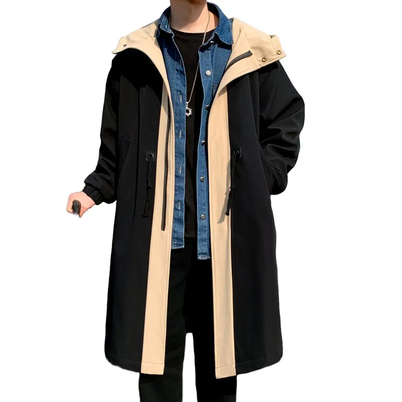 

VERSMA Korean Style Trendy Long Windbreaker Men Trench Coat Autumn Vintage Casual Jacket Coat Hooded British Long Overcoat Men