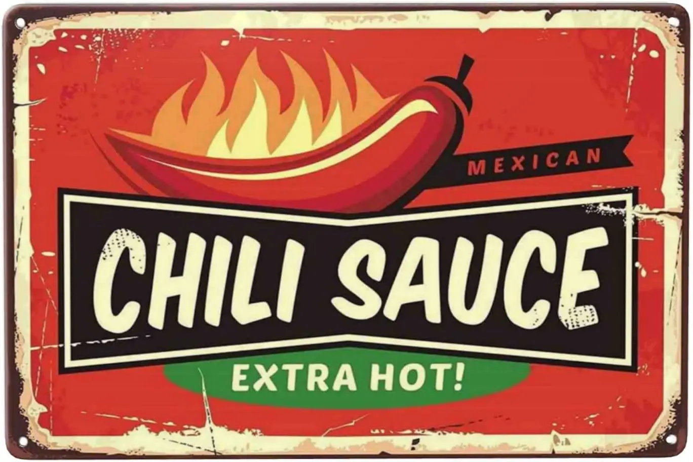 Hot Chili Sauce Sign Vintage Metal Tin Sign Wall Decor, Mexican Pepper Metal Signs Tin Signs for Restaurant Bar Pub Club Man Cav