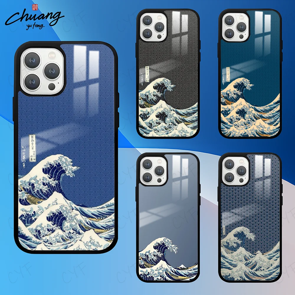 Fashion Japan The Great Wave Of Kanagawa Phone Case For 11 12 13 14 15 16Pro Max mini Plus Frosted mirror Phone Cover