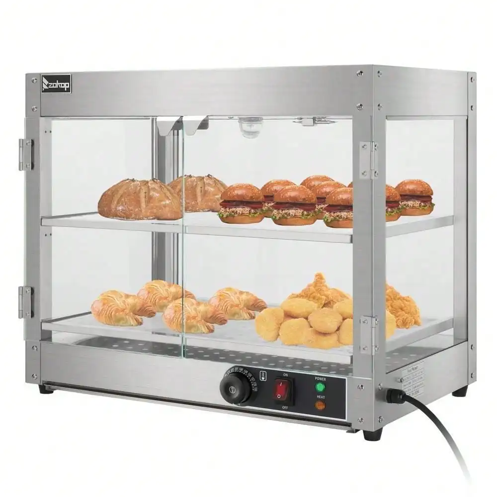 2 Tiers Commercial Food Warmer Pizza Patty Empanada Catering Heated Display Case