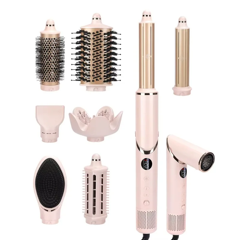 8 in 1 Professional Hairstylist High Speed Brushless Multifunctional Hair Dryer Set Automatic Hair Curler Hot Air Brush Ion Hair