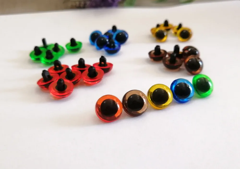 100pcs/lot 9mm/10.5mm/12mm/13.5/15mm red/green/blue/yellow/brown  handscrew safety button toy eyes for diy doll findings