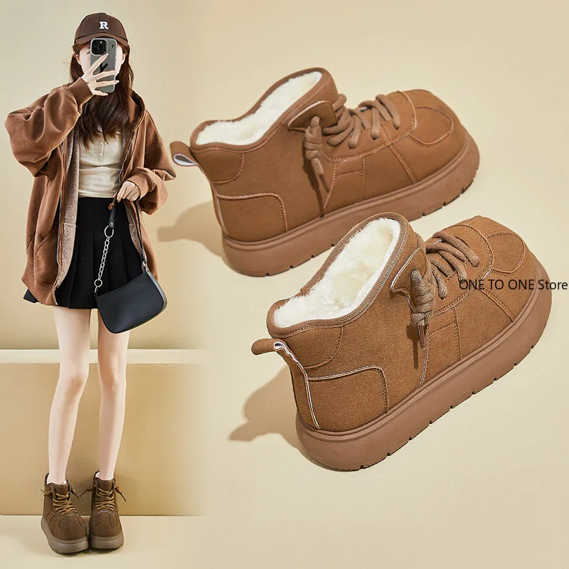 

Women's Flats Platform Shoes Women Ankle Snow Boots Suede Short Plush Winter Shoes 2025 New Fashion Casual Lace Up Sport Boots