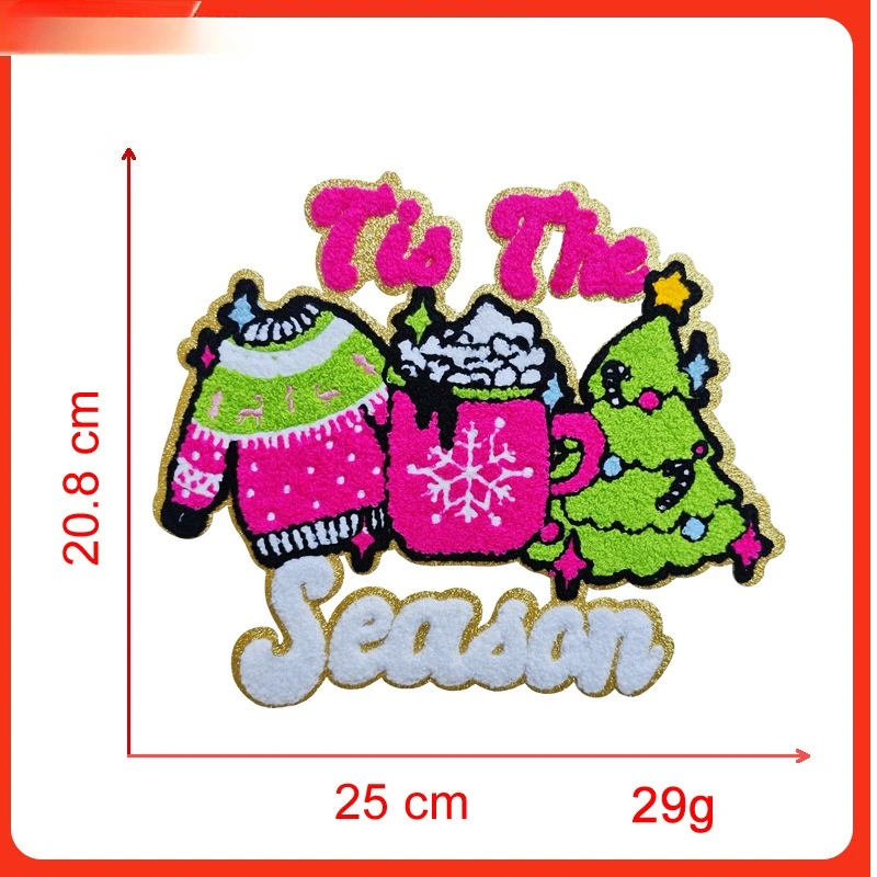 1 قطعة كبيرة مرح مشرق الكي التصحيح عيد الميلاد المطرزة النسيج التصحيح هوديي سترة شجرة عيد الميلاد سانتا كلوز التصحيح الديكور