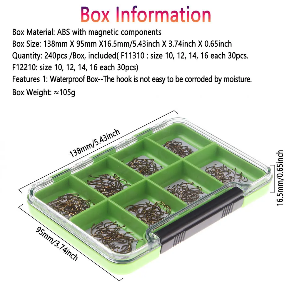 Bimoo 240 Stück/Box Widerhaken Standard Trockenfliegen-Haken Gebogener Nymphen-Caddy-Pupa-Midge-Emerger-Fliegenhaken Garnelen-Forellen-Angelköder – Detail 5