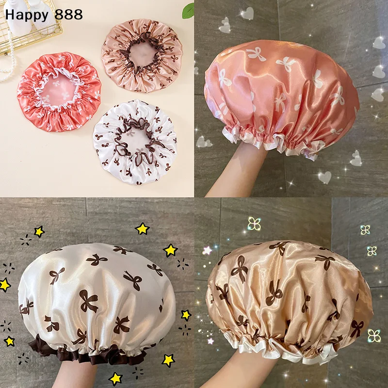 

Double - Layer Waterproof And Antifouling Shower Cap For Kitchen And Bathroom Use With Elastic And Comfortable Design