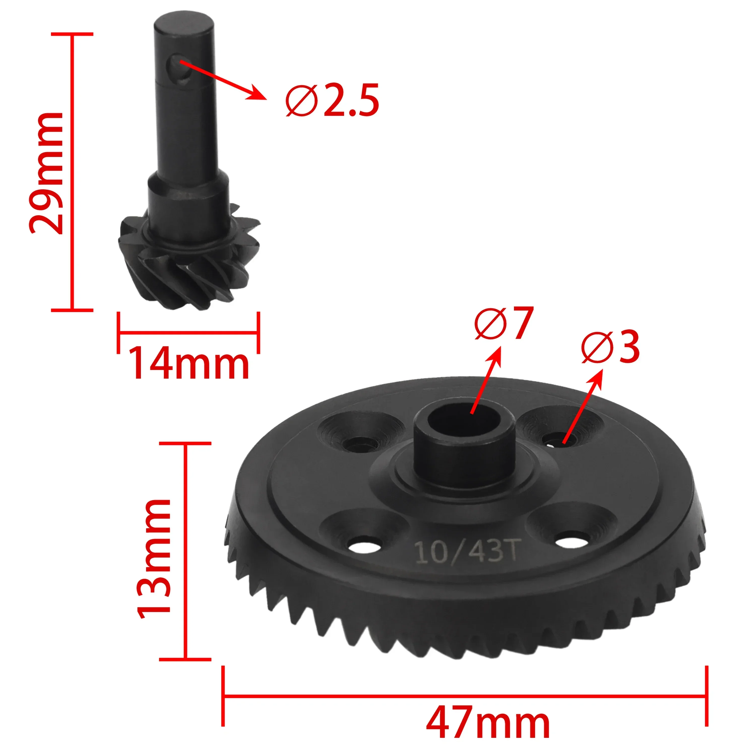 PigRC Metal Front Rear Differential Gear Diff Gear Steel Gear 43T 10T Pinion Spiral for 1/8 SLEDGE #9579