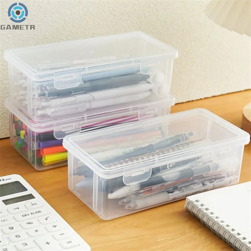 1PC Large Capacity Pencil Case Box PP Material Transparent Pencil Box Stackable Office Supplies Storage Organizer Box