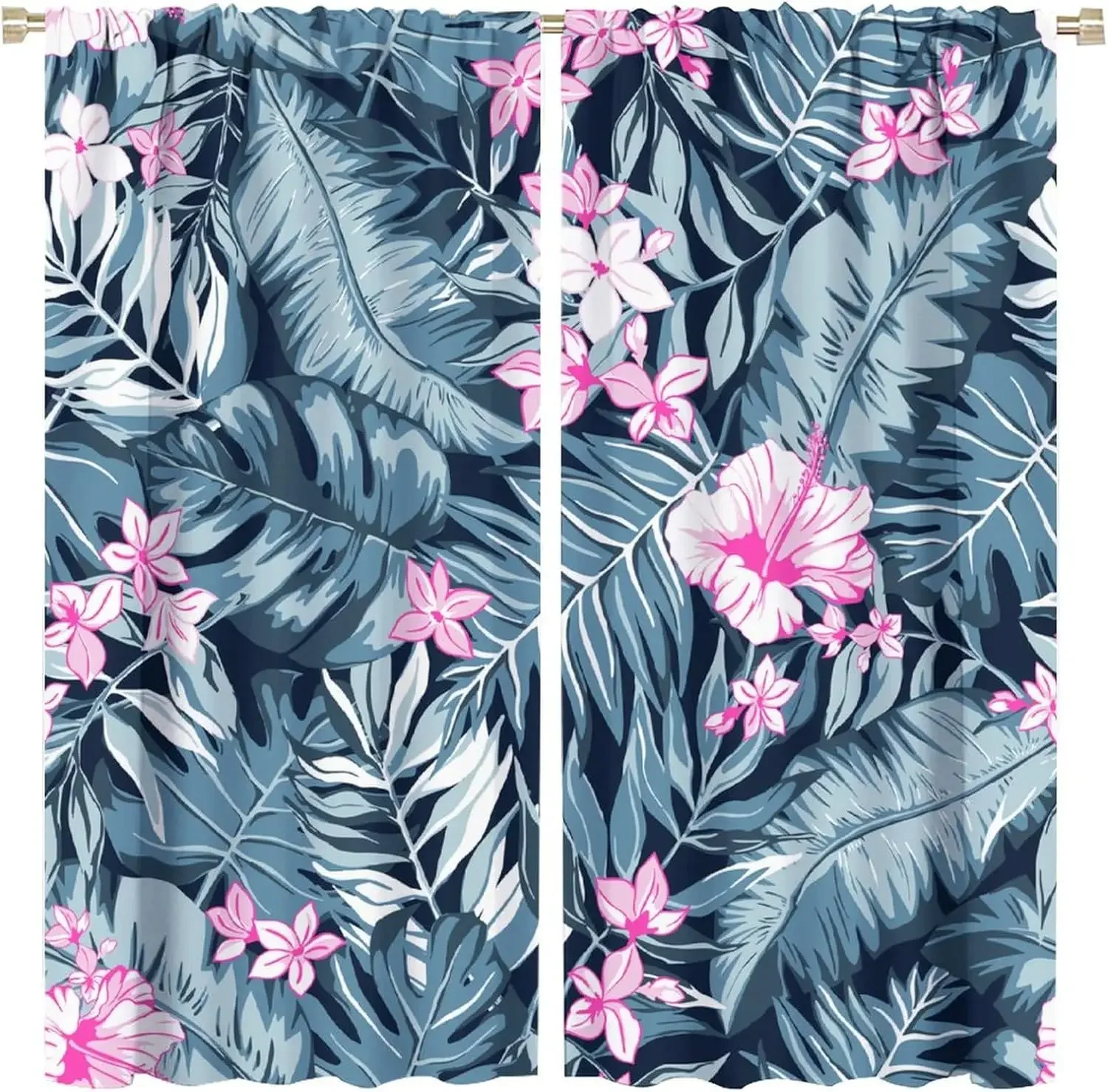 Tropical Jungle Curtains Palm Tree Natural Scenery Flowers Wild Plant Theme Rod Pocket Blackout Window Treatment for Living Room