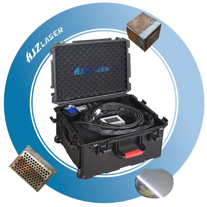 HJZ 100W JPT MOPA Mini Portable Trolley Case Handheld Fiber Laser Cleaning Machine lazer rust remover for wood Removal
