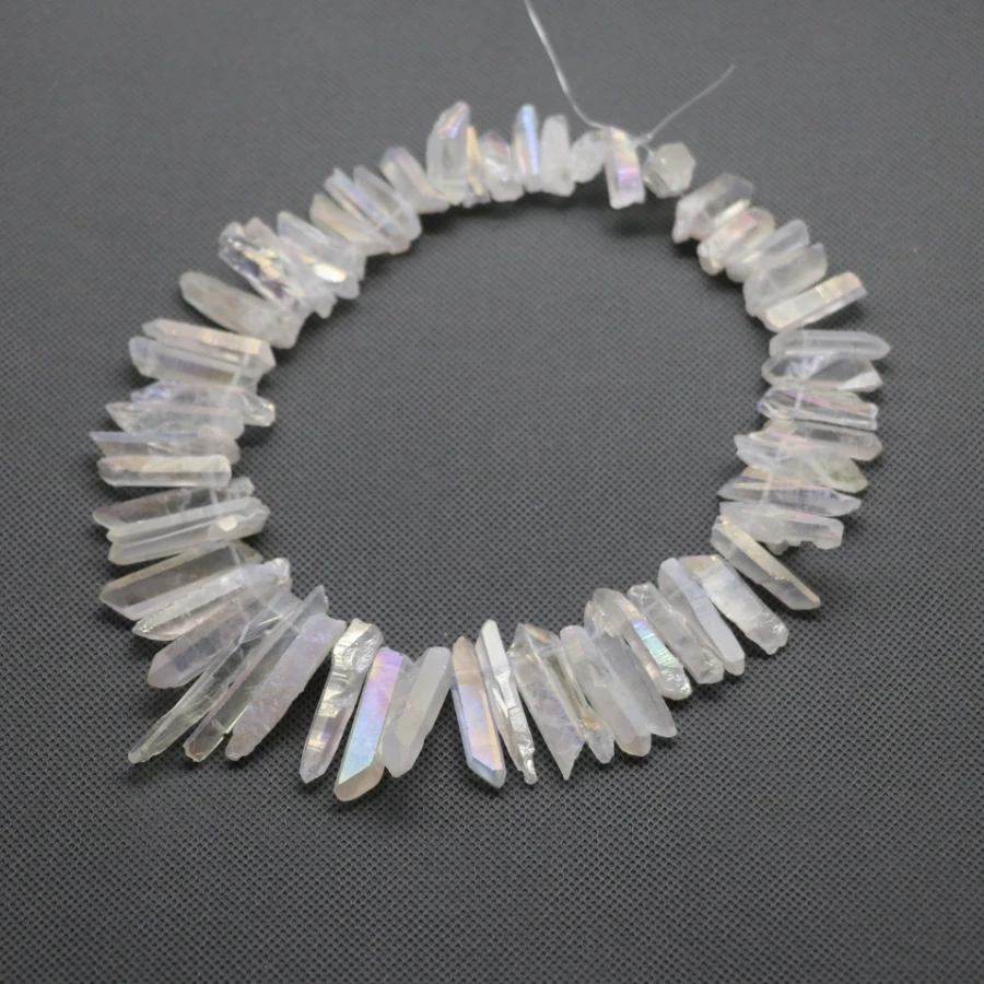 Biggest Promotion Titanium White AB Quartz Crystal Sticks Rock Crystal Wand Point Spikes Top Drilled Jewerly Accessories