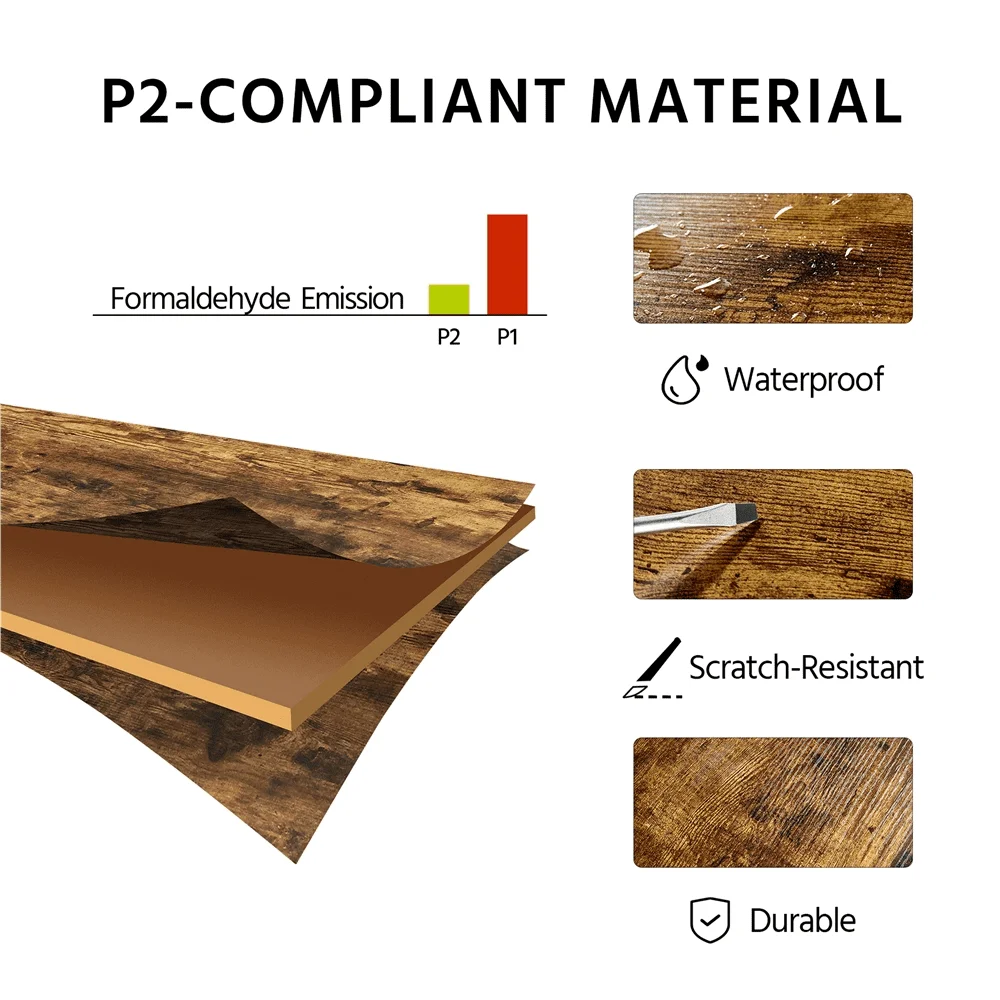 3-Piece Wooden Bistro Bar Set for Kitchen, Iron Frame Counter Height Dining Table w/ 2 Stools, Rustic Brown