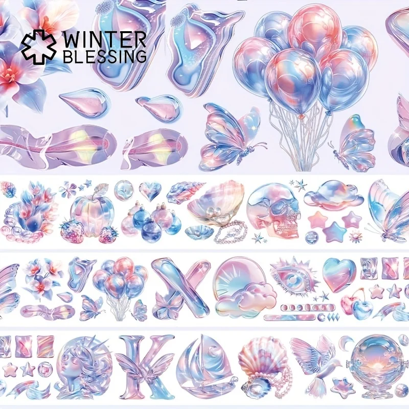 2 متر ليزر فضي فراشة بالونPET اشي الشريط سيدة زهرة شفافة لفة ملصقات شريط مزخرف لمجلة سكرابوكينغ