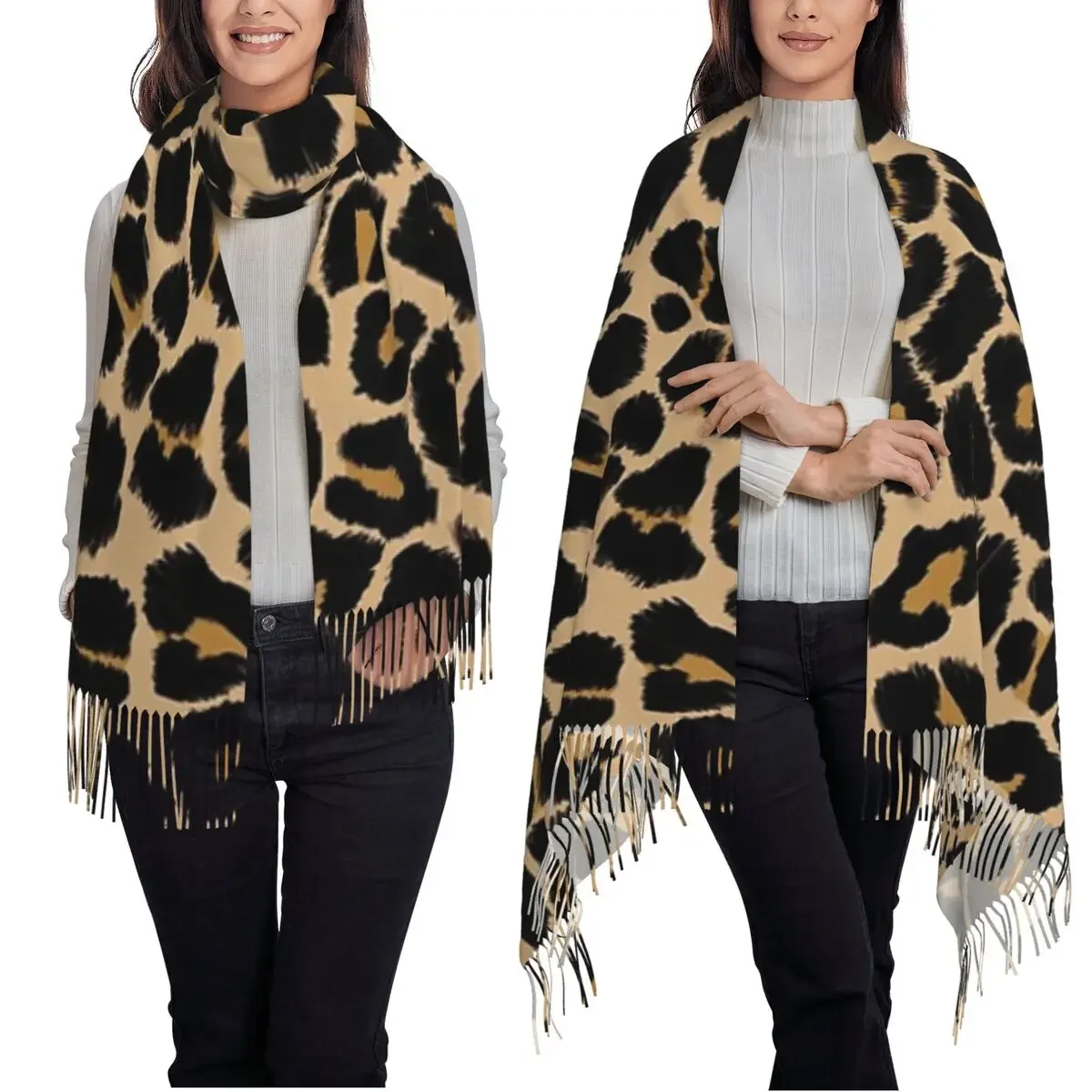 

Традиционные цвета шарфа с леопардовым принтом, шарфы с кисточками для женщин, мягкие теплые шали и накидки, большая осенне-зимняя шаль